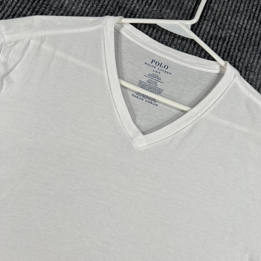 Polo Ralph Lauren Shirt Mens Large White Short Sleeve V Neck Casual Comfort